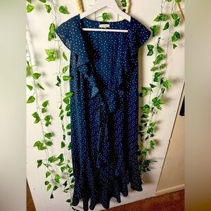 Max Studio Blue Pleated Off-the-Shoulder Maxi Dress